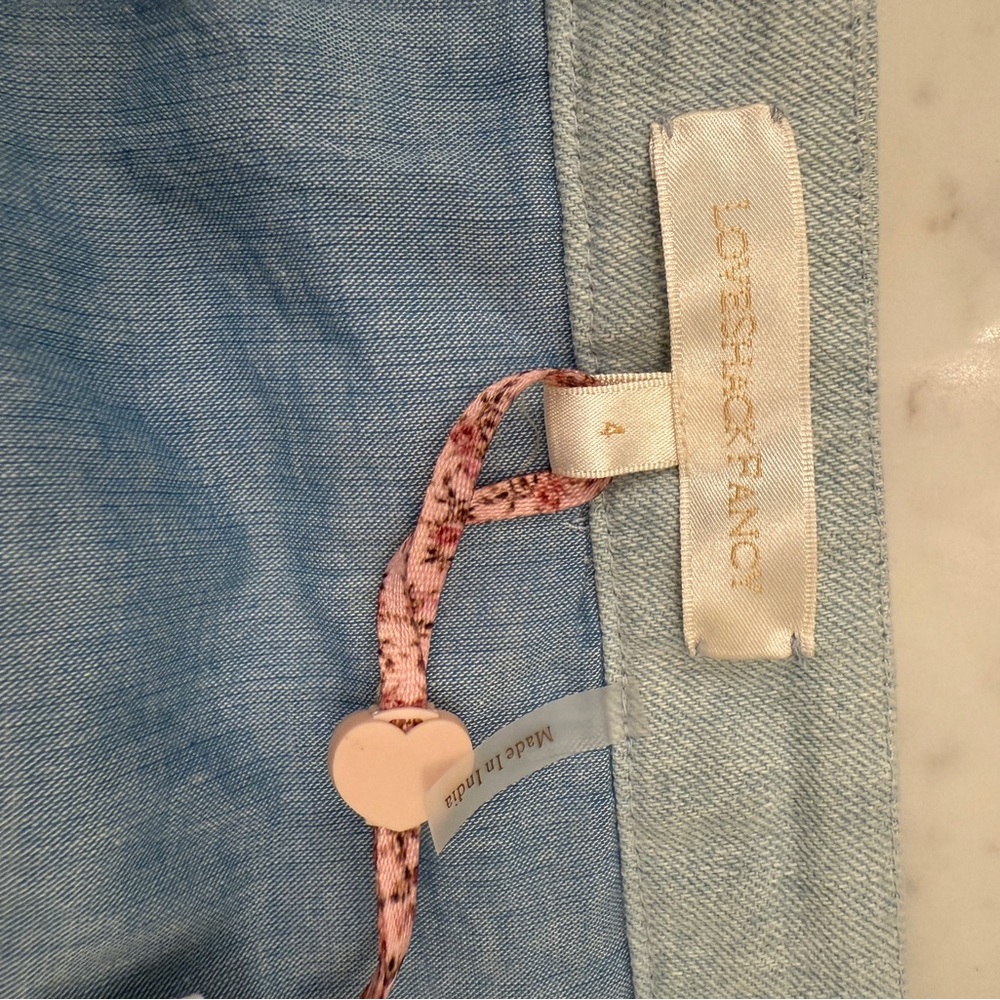 LoveShackFancy light blue denim Embellished A-Line Mini Skirt - Picture 6 of 8